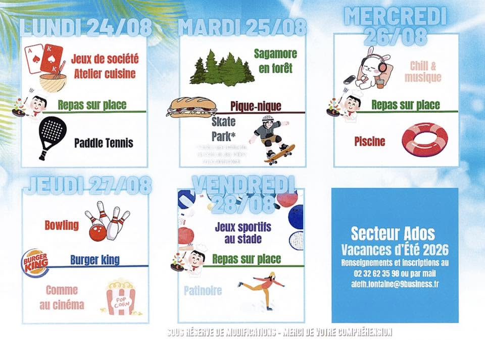Programme du secteur ados pour l’été 2026 – partie 6