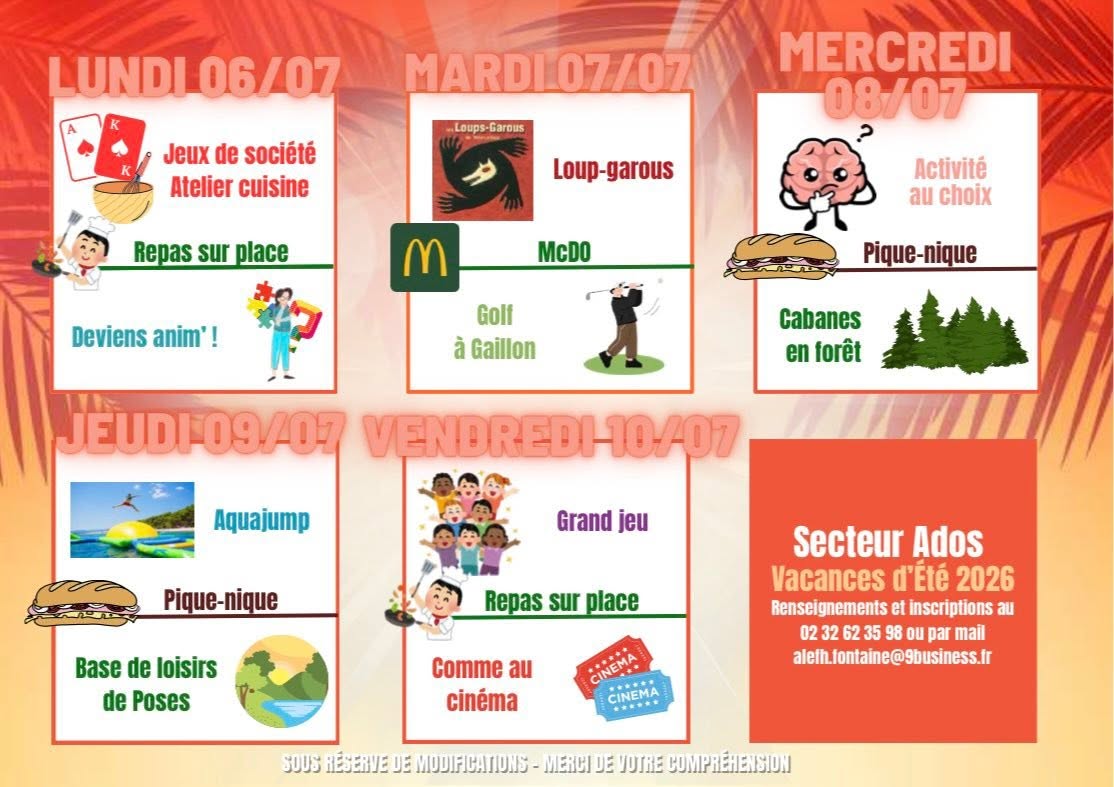 Programme du secteur ados pour l’été 2026 – partie 1