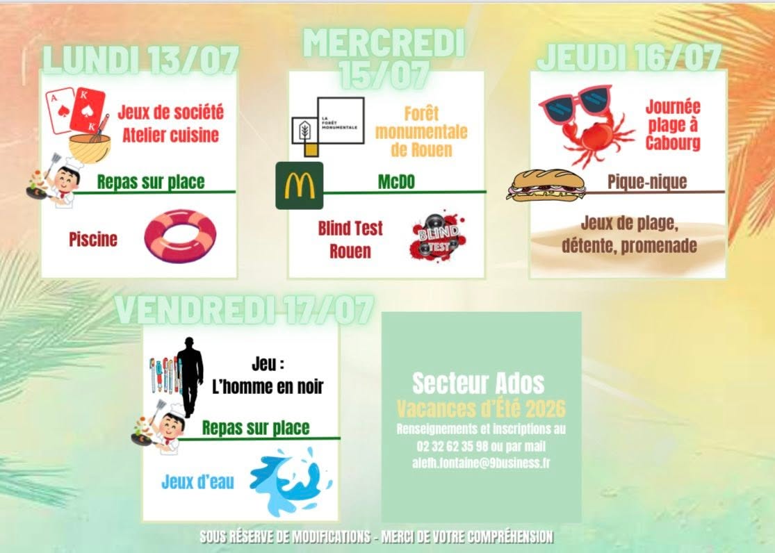 Programme du secteur ados pour l’été 2026 – partie 2