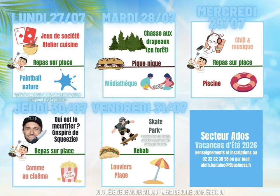 Programme du secteur ados pour l’été 2026 – partie 4